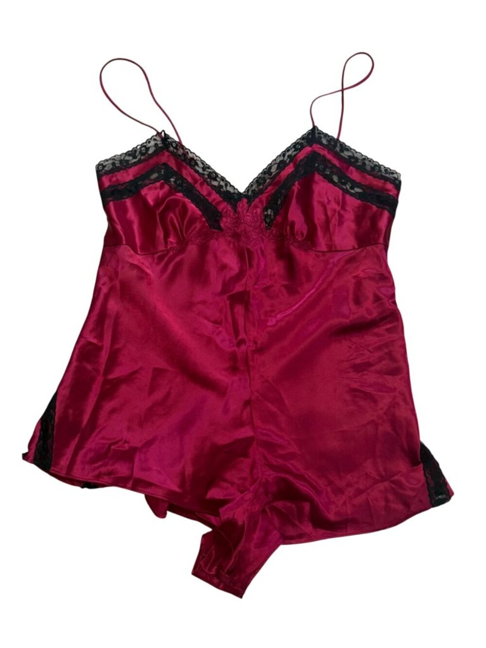 Victoria's Secret Gold Label red and black lace teddy romper Medium